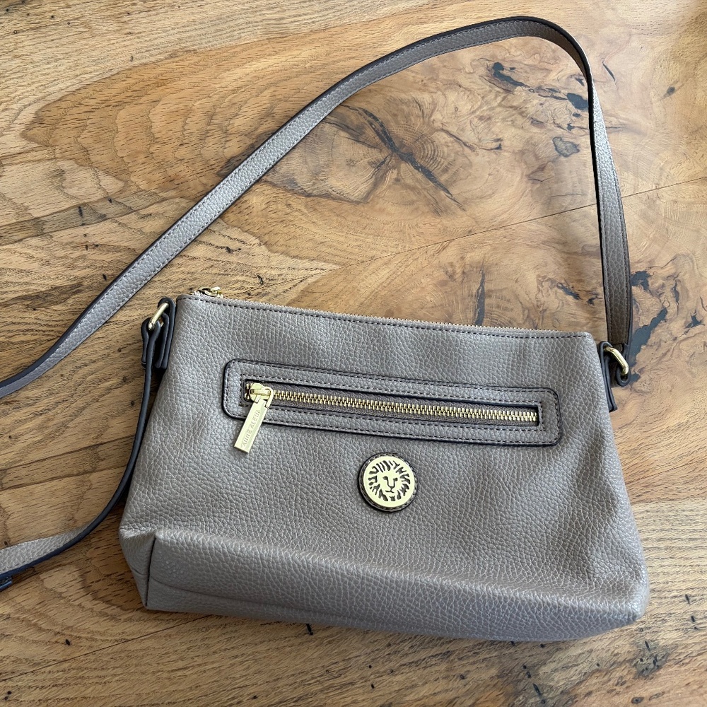 Anne Klein Gray Crossbody Bag | Pebbled Leather-Look Purse | Gold Hardware 🤍